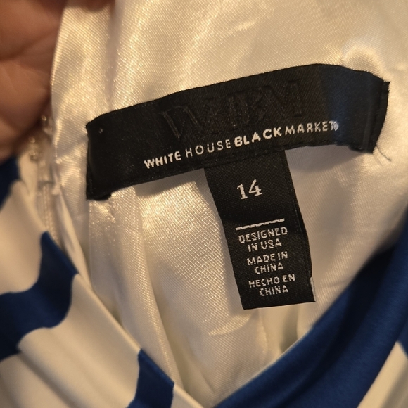 White House Black Market Blue and White V-Neck Sleeveless Midi Dress P2P 21 - Picture 2 of 8